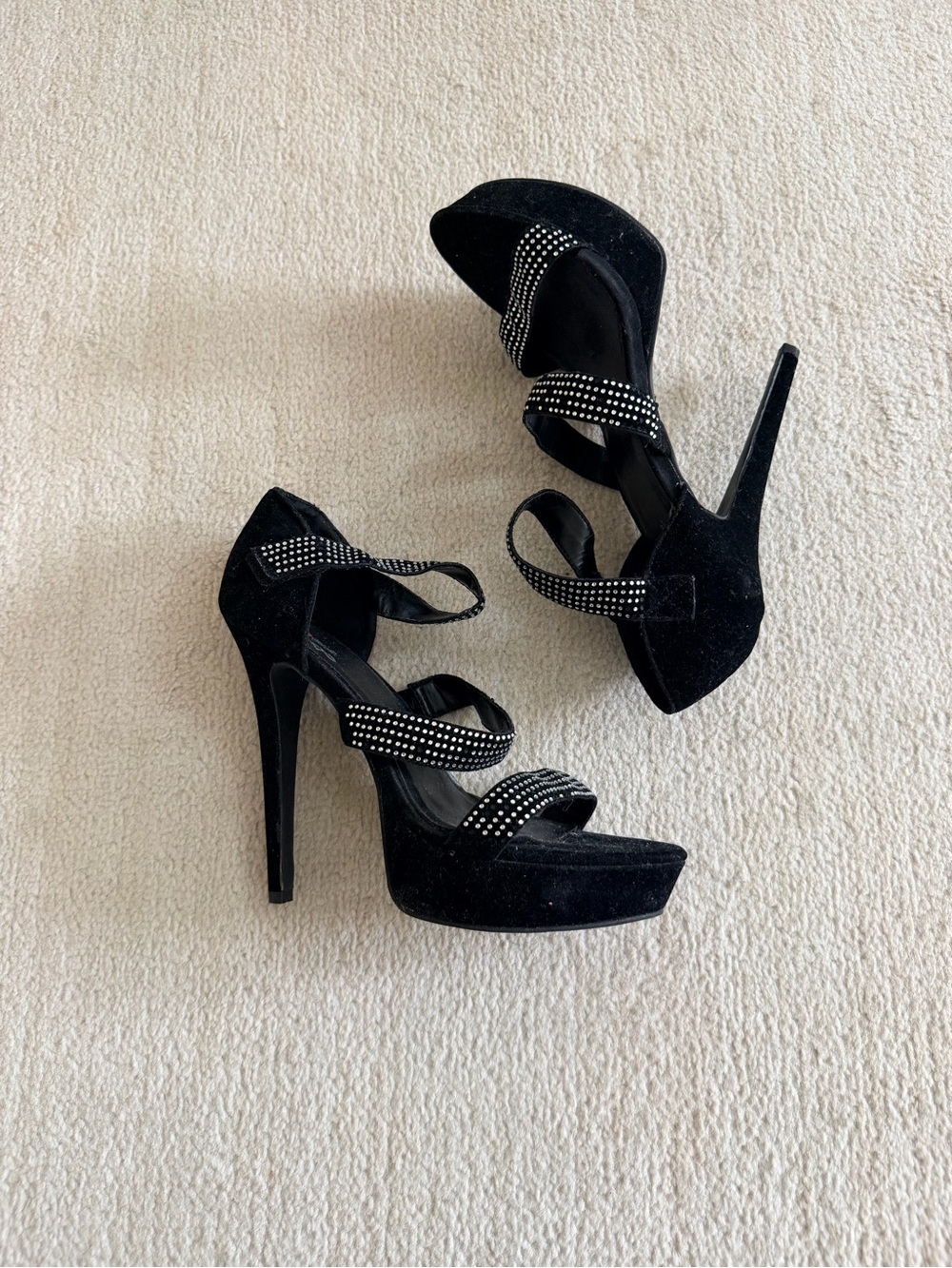 Black Velvet Rhinestone Heels - Picture 14 of 16